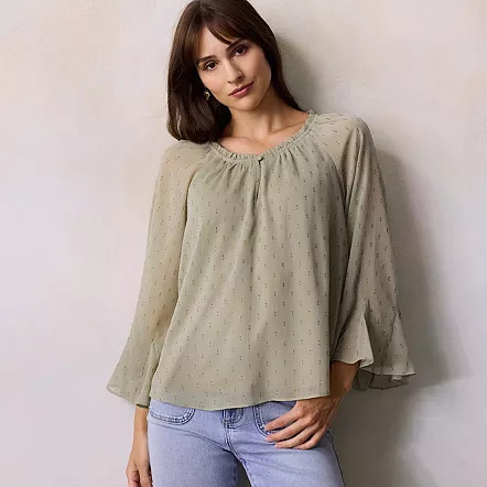 Women's LC Lauren Conrad Flutter Godet Sleeve Top, Size: Small, Maddie Purple | Kohl's