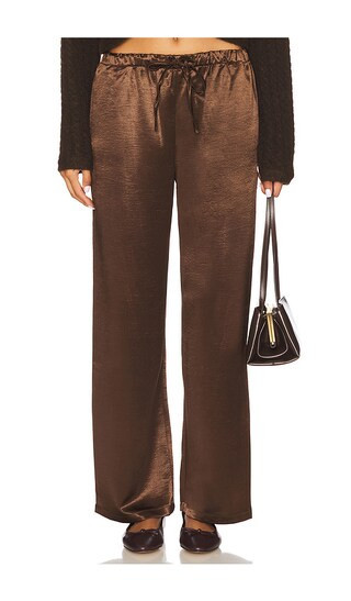 4th & Reckless Shelby Satin Trousers in Chocolate. - size XL (also in L, M, S, XS) | Revolve Clothing (Global)