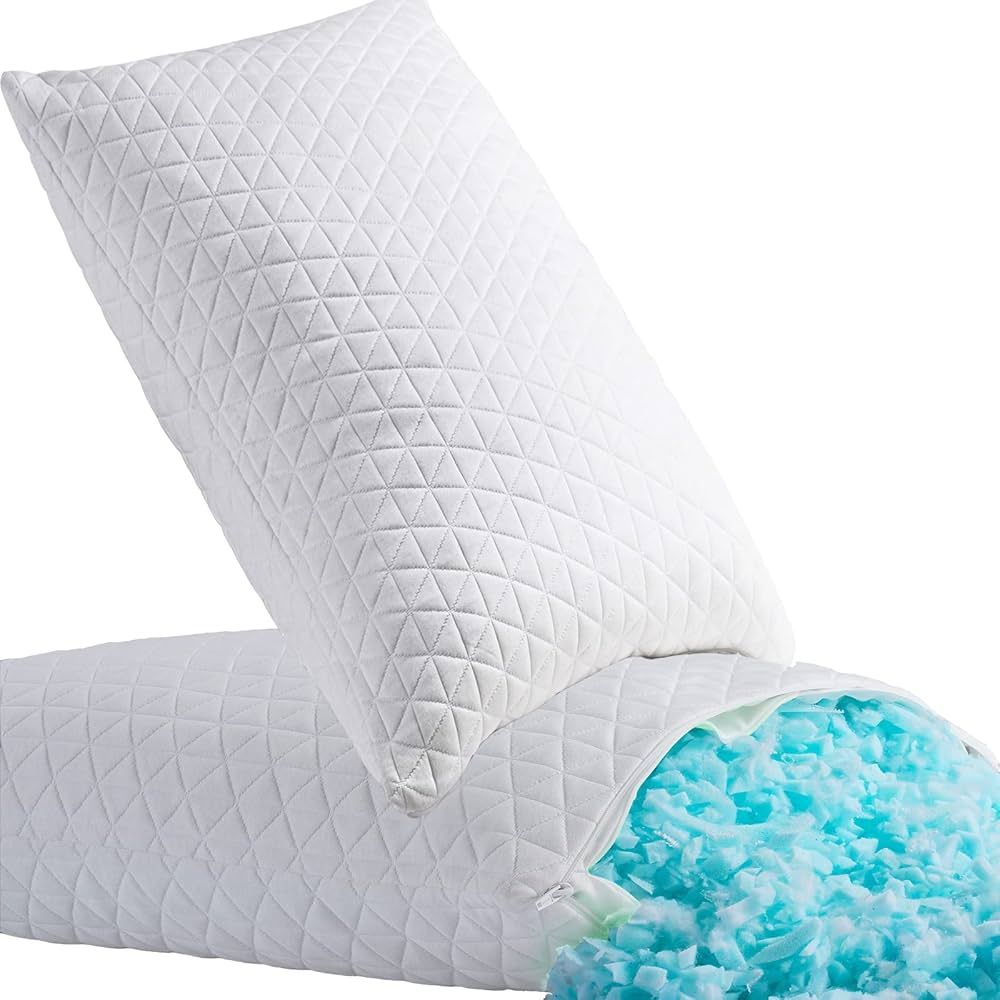 Shredded Memory Foam Pillows for Sleeping,Bed Pillows Queen Size Set of 2 Pack Adjustable,Good fo... | Amazon (US)