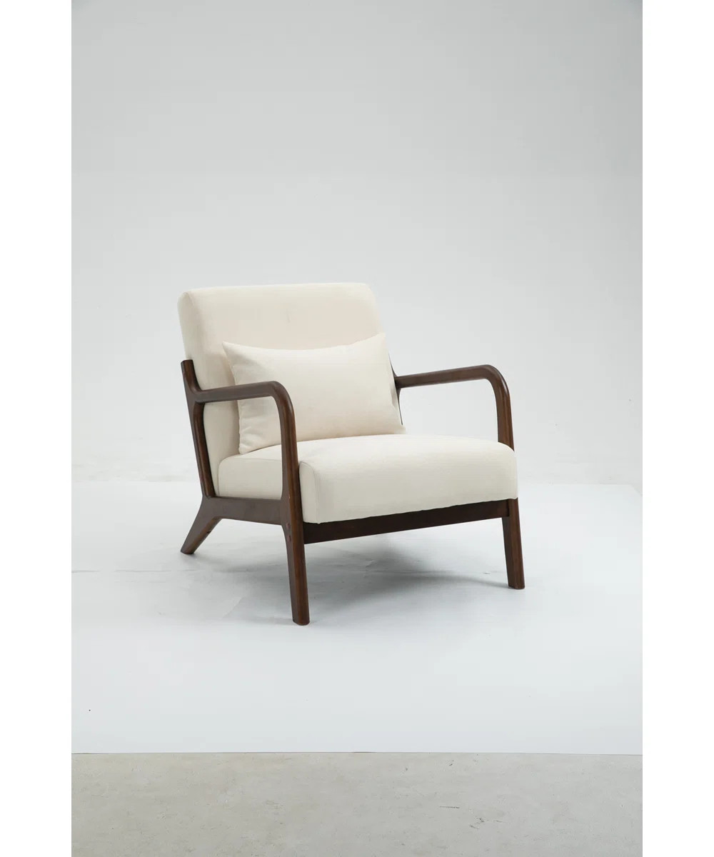 Mid Century Modern Accent Chair With Wood Frame, Upholstered Living Room Chairs With Waist Cushio... | Wayfair North America