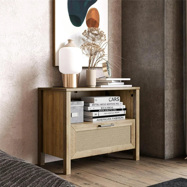 Queer Eye Wimberly 1 Drawer Nightstand, Natural with Faux Rattan | Walmart (US)