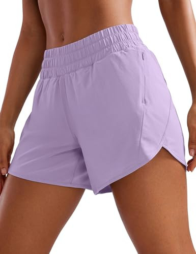 CRZ YOGA Womens Mid Waisted Running Shorts Liner - 5'' Quick Dry for Athletic Sport Workout Track with Zip Pocket Lilac Medium | Amazon (US)