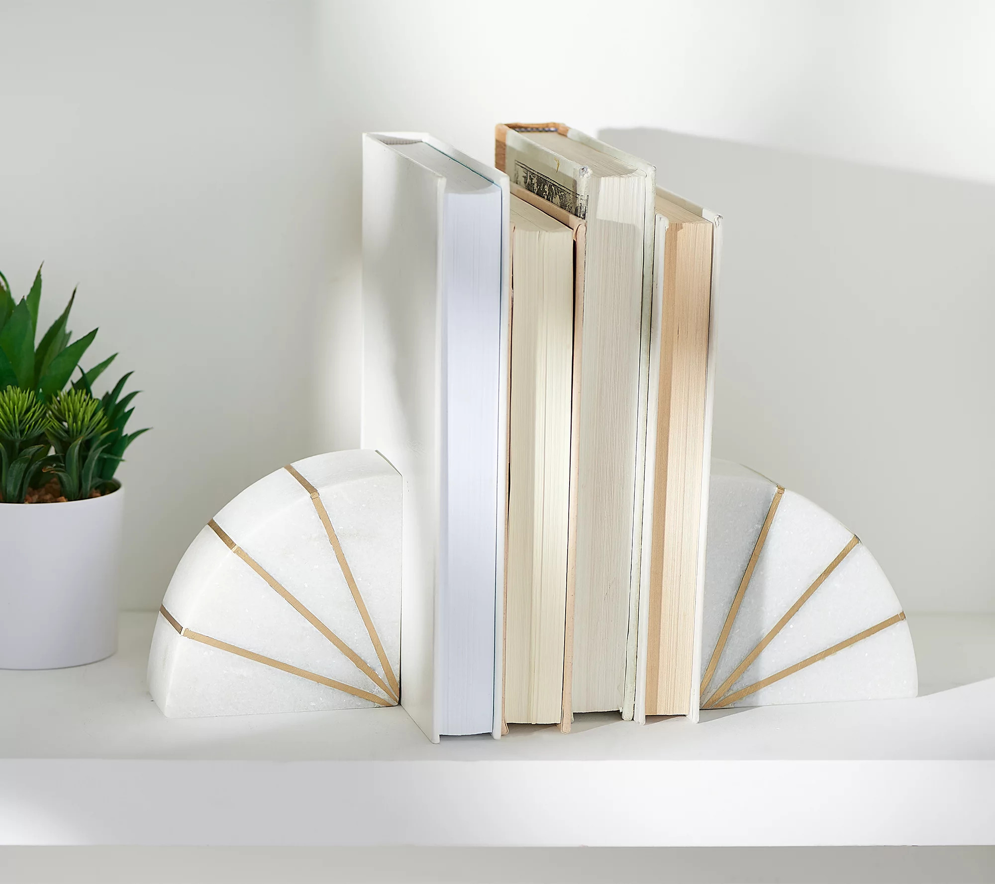 BFF Collection Set of 2 Marble Stone Bookends with Gold Detail | QVC