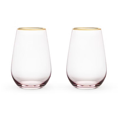 Twine Rose Wine Glasses, Gold Rimmed Pink Tinted Crystal Wine Glass Set, Stemless Wine Glasses, Set of 2, 18 Ounce | Target