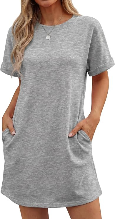 GRECERELLE Women's Casual T-Shirt Dress with Pockets Short Sleeve Shift Dresses Wrinkle-Resistant... | Amazon (US)