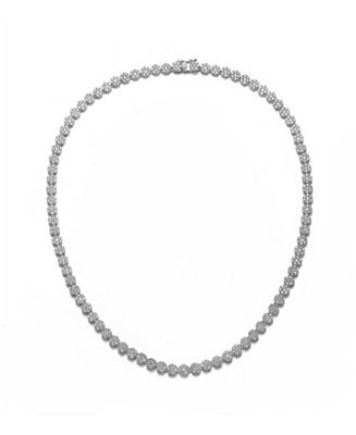 Sterling Silver with White Gold Plated Clear Round Cubic Zirconia Flower Design Tennis Necklace -... | Macy's