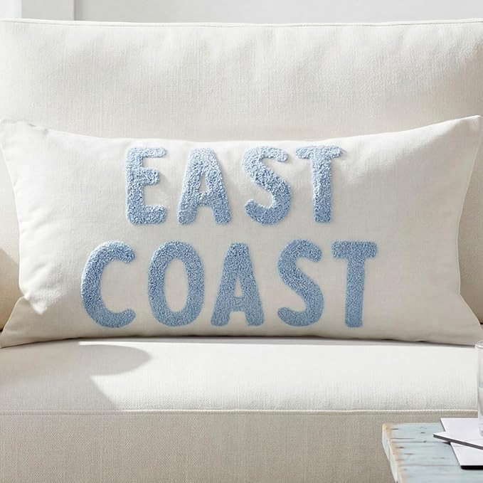 Blue Coastal Pillow Cover East Coast Rectangle Towel Embroidery Throw Pillow Cover Lumbar Waist P... | Amazon (US)