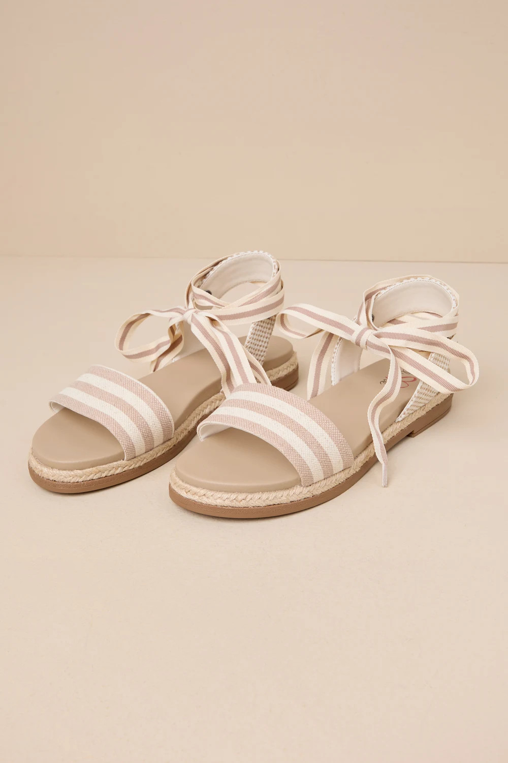 Kenny Natural Striped Canvas Espadrille Ankle Wrap Sandals | Lulus