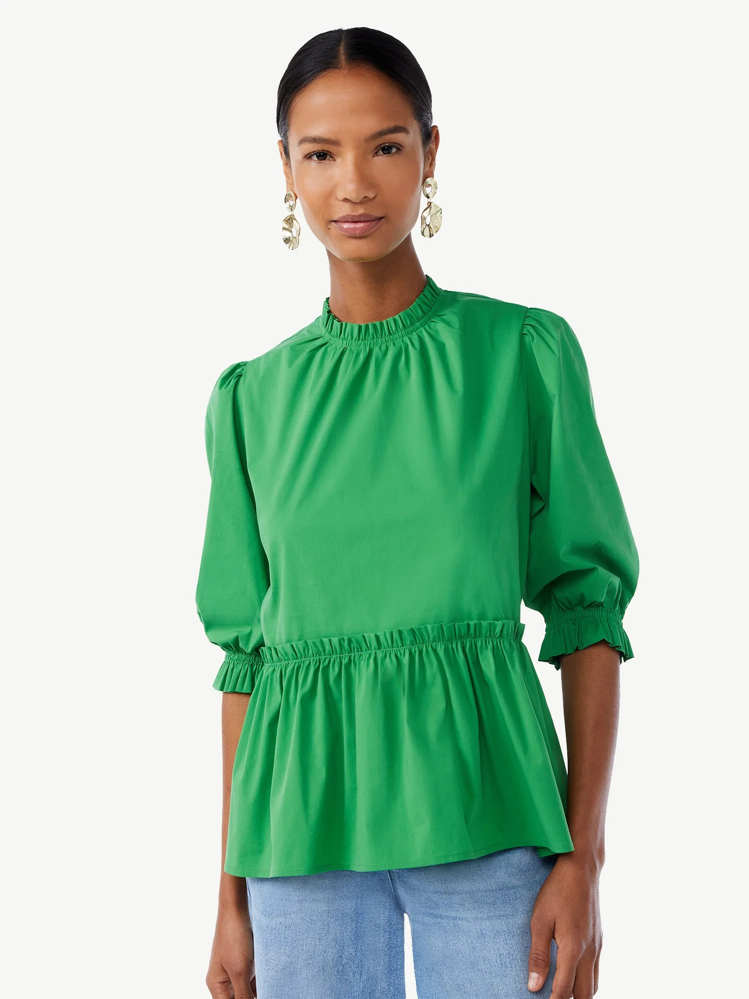 Scoop Women's Mock Neck Peplum Top - Walmart.com | Walmart (US)