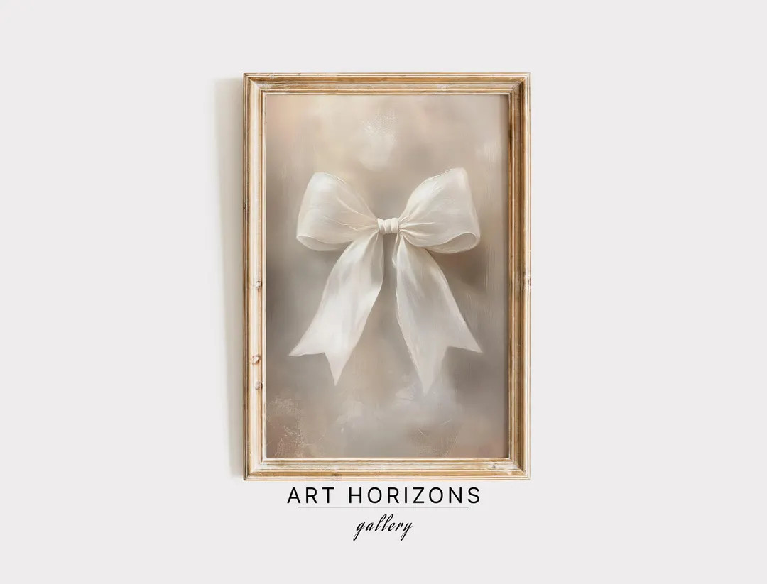 Coquette White Bow Vintage Oil Painting Art Print, Antique Nursery Wall Art, Pastel Decor, Girly ... | Etsy (US)