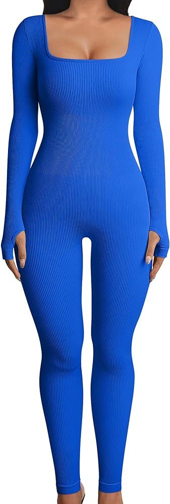 OQQ Women Yoga Jumpsuits Workout Ribbed Long Sleeve Sport Jumpsuits | Amazon (US)