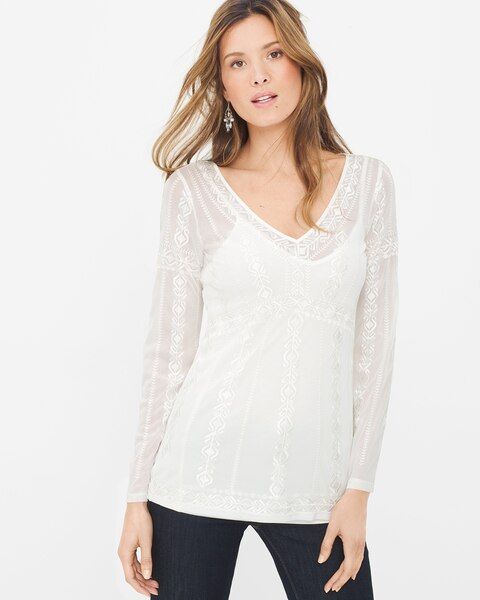 Women's Layered Embroidered Mesh Top by White House Black Market | White House Black Market