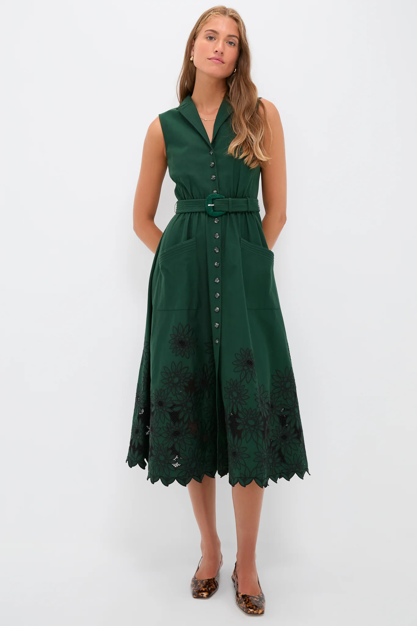 Pine Green Embroidered Kirat Midi Dress | Tuckernuck (US)