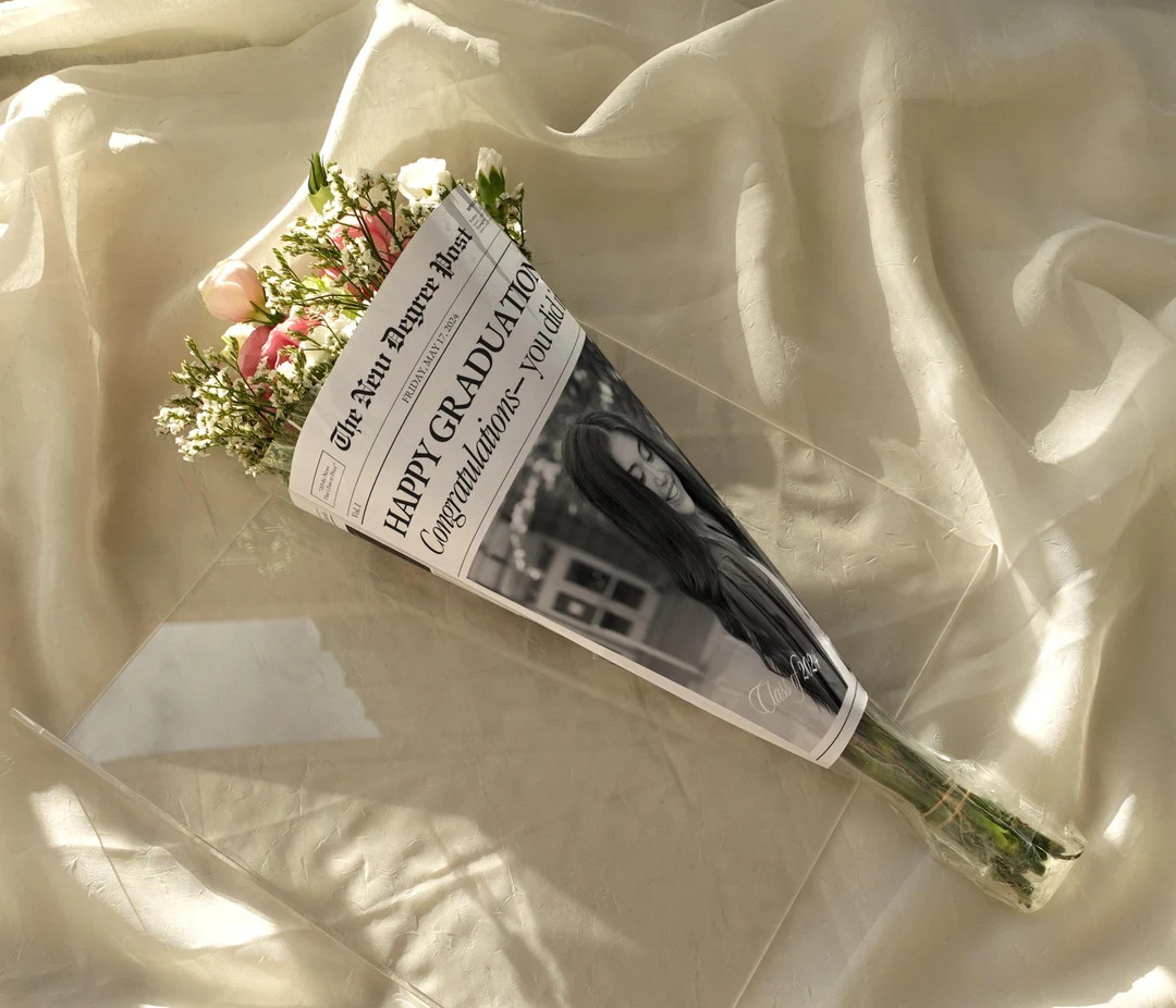 Newspaper Graduation Gift Flower Bouquet Wrap Template, Editable Newspaper for New Graduate, Coll... | Etsy (US)