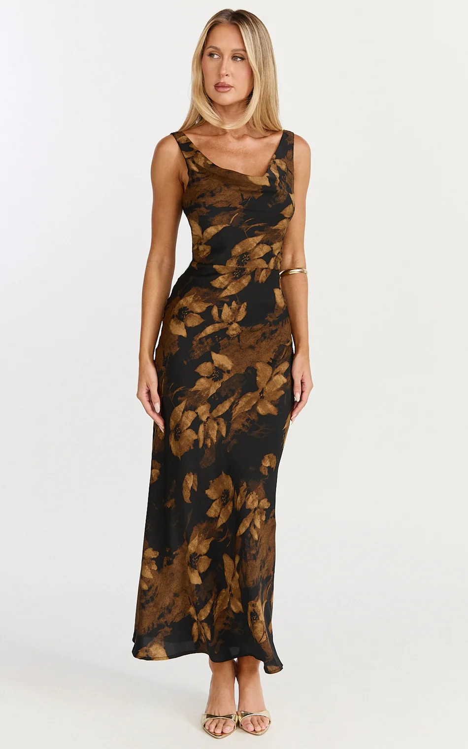 Low Neck Sleeveless Slip Dress in Amber Floral Print | Showpo (US, UK & Europe)