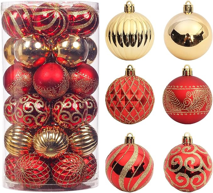 30 pcs Christmas Tree Balls, 2.36" Christmas Ornament Decorations Shatterproof Ornaments Gold and... | Amazon (US)