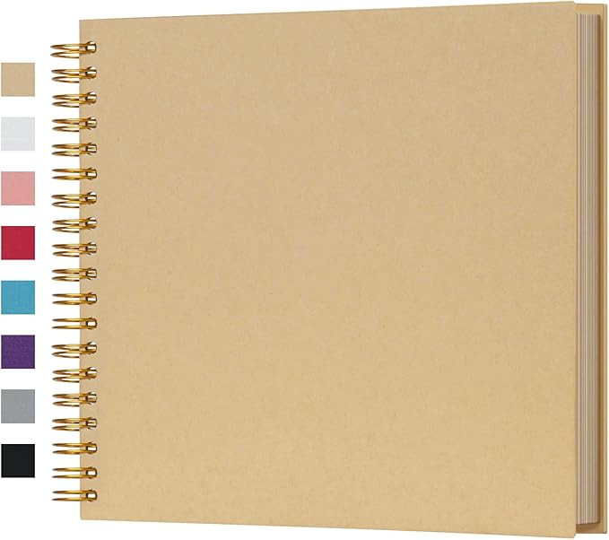 potricher 10 x 10 Inch DIY Scrapbook Photo Album 80 Pages Thick Kraft Blank Yellow Paper Memory B... | Amazon (US)