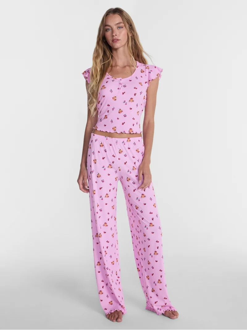 No Boundaries Henley Top and Pants Sleep Set, 2-Piece, Women's XS-XXL | Walmart (US)