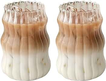 2 Pcs Ribbed Glassware Drinking Glasses, Ripple Glass Cups 18 oz Gourd Shape Iced Coffee Cups, Wa... | Amazon (US)