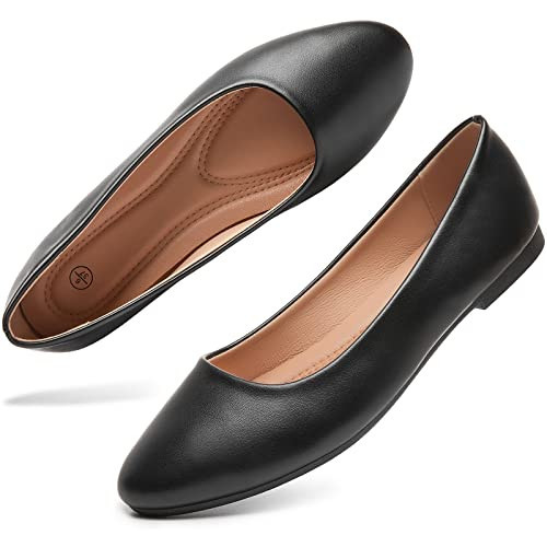 hash bubbie Women's Flats Shoes Ballet Flats Dress Shoes Comfortable PU Leather Slip on Shoes for Women(Black .US9) | Amazon (US)