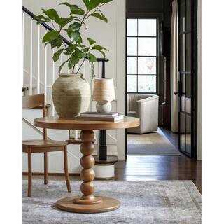 Becki Owens Modern Tan/Round Wood 36 in. Pedestal Dining Table Seats 4 | The Home Depot