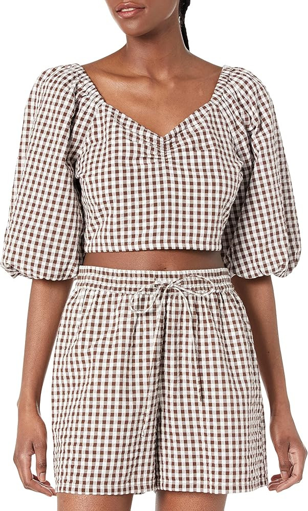 The Drop Women's Maliah Cropped Sweetheart Neckline Puff Sleeve Top | Amazon (US)