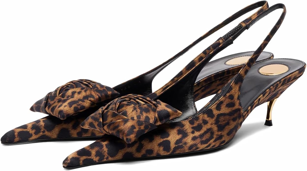 Kitten Heel Slingbacks for Women Satin Flower Pointed Toe Gold Low Heel Pumps Ankle Strap Backles... | Amazon (US)