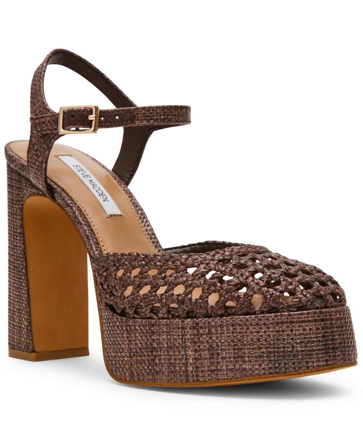Steve Madden Women's Lexie Woven Adjustable Strap Platform Sandals - Brown Woven | Macy's