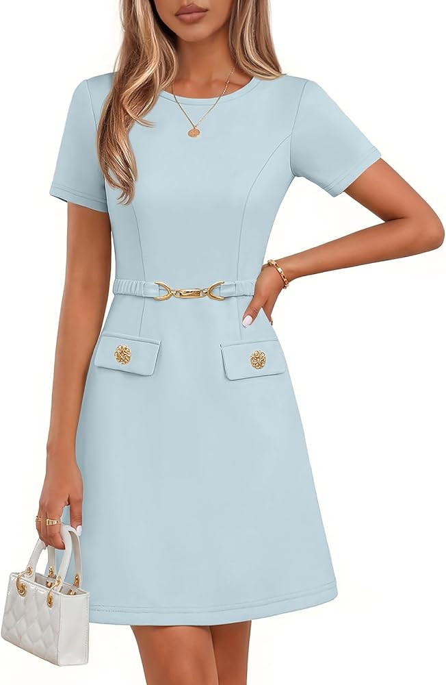 MEROKEETY Women's Summer Short Sleeve Mini Dress 2026 Spring Elegant Business A Line Bodycon Work... | Amazon (US)