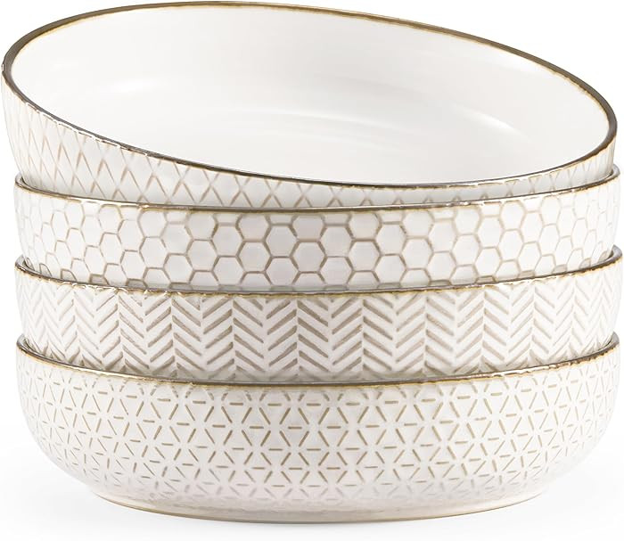 KooK Pasta Bowls, Ceramic, Embossed Serving Bowls For Stews and Salads, Large Capacity, Microwave... | Amazon (US)