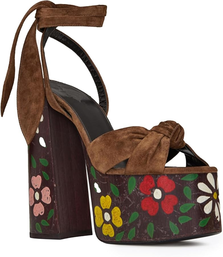 Platform Strappy Heels Sandals for Women, Chunky Heel Round Peep Toe Ankle Strap Sandals for Prom... | Amazon (US)