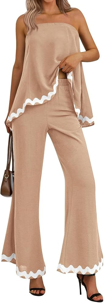 PRETTYGARDEN Women's 2 Piece Outfits 2024 Summer Beach Flowy Womens Tops Dressy Casual Lounge Set... | Amazon (US)