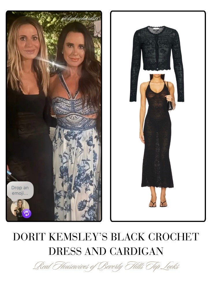 Dorit Kemsley’s Black Crochet Cardigan and Dress in the Hamptons