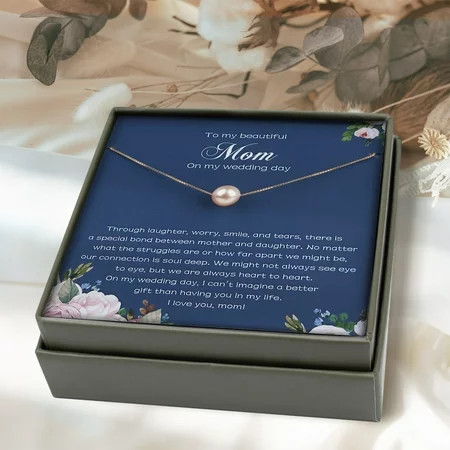 Anavia to Mom On Wedding Day Gift Mother of the Bride Pearl Gift Necklace to Beautiful Mom Gift from Bride-[Pink Pearl + Gold Chain] | Walmart (US)