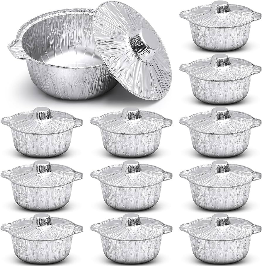 12 Pcs Disposable Aluminum Pot with Lid Round Foil Pans Disposable Cookware Food Container for Va... | Amazon (US)