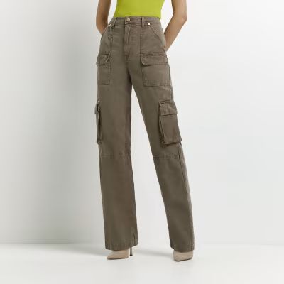 Brown straight leg cargo trousers | River Island (UK & IE)