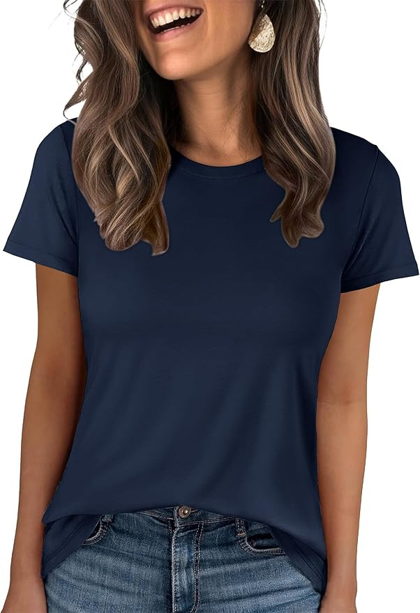 ANRABESS Women Short Sleeve Tops Summer Basic Tee Wrinkle-Free Trendy Cute T Shirts 2026 Spring B... | Amazon (US)