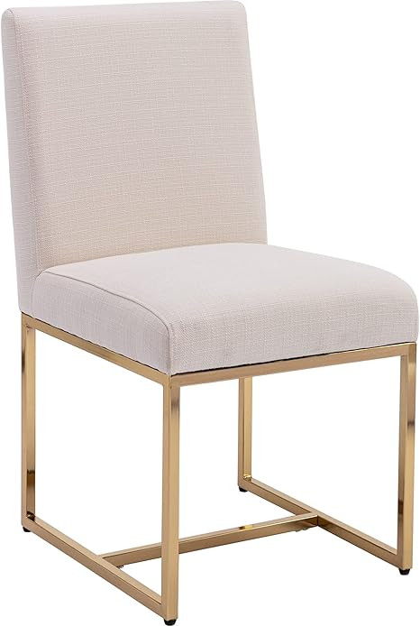 White Linen Upholstered Dining Room Chair, Mid Century Modern Fabric Chair for Dining Room, with ... | Amazon (US)