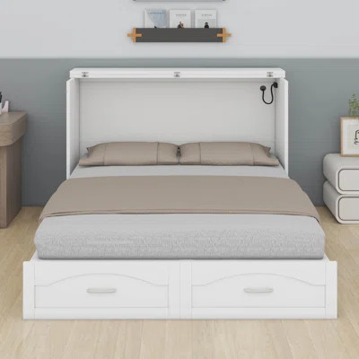 Queen Size Murphy Bed Cabinet Wall Bed Chest With Storage Drawer,USB,Charging Station, Wood Murphy Bed Frame For Home Office Or Small Room | Wayfair North America