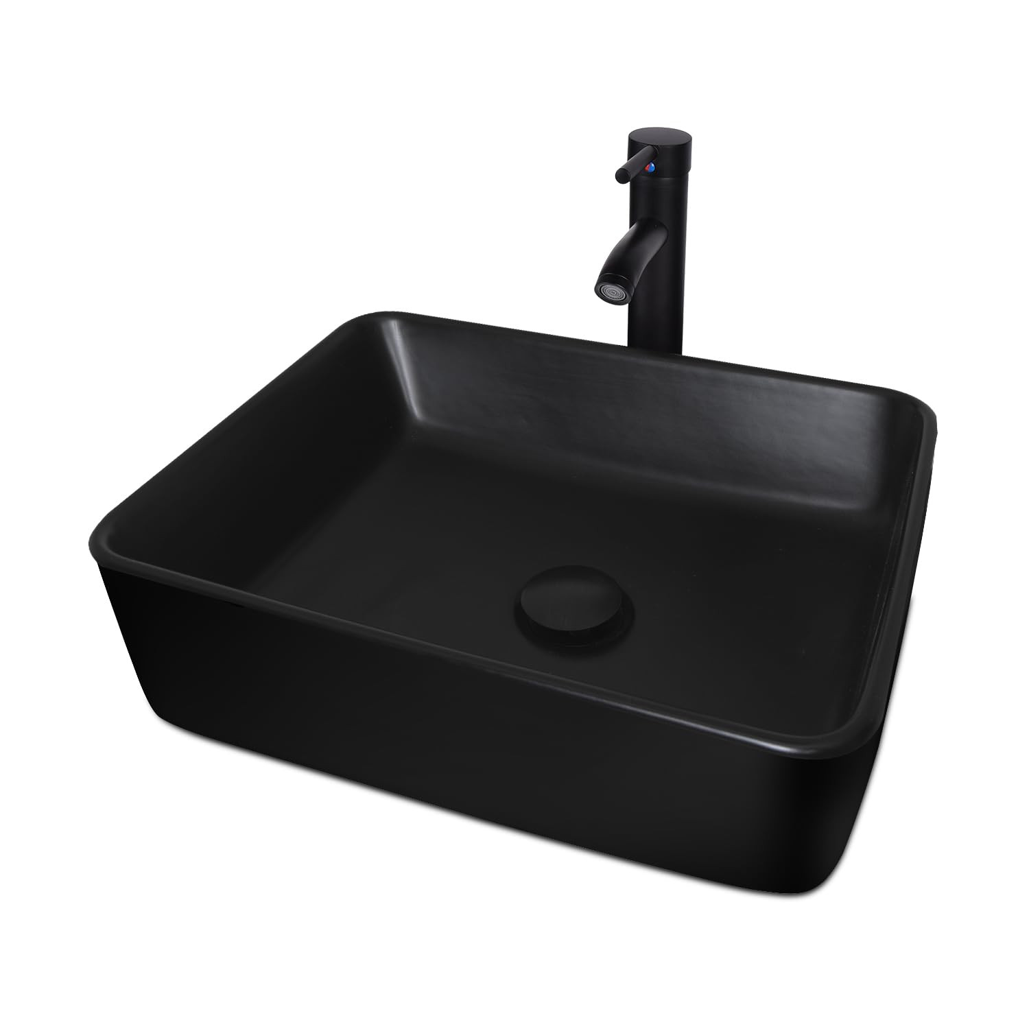 Ceramic Bathroom Sink, Black 19" x 15" Above Counter Porcelain Vessel Sink with Black Faucet and ... | Amazon (US)
