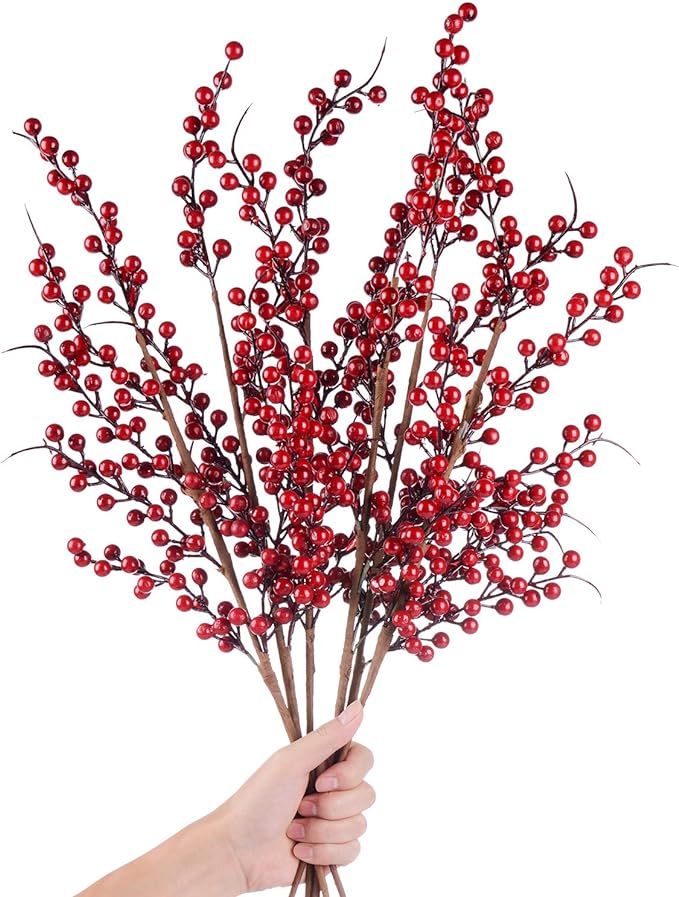 DearHouse 4 Pack Artificial Red Berry Stems Holly Christmas Berries for Festival Holiday Crafts a... | Amazon (US)