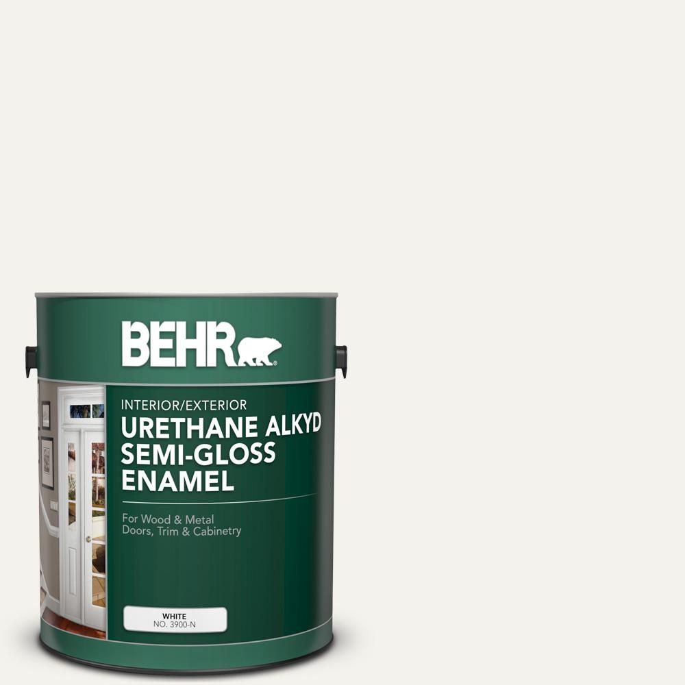 1 gal. #PR-W14 Bit of Sugar Urethane Alkyd Semi-Gloss Enamel Interior/Exterior Paint | The Home Depot