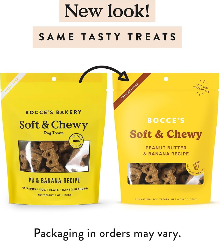 Bocce's Bakery Oven Baked PB & Banana Recipe Treats for Dogs, Wheat-Free Everyday Dog Treats, Rea... | Amazon (US)