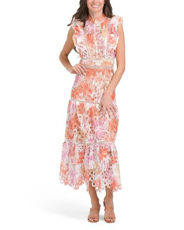 Printed Eyelet Maxi Dress | TJ Maxx