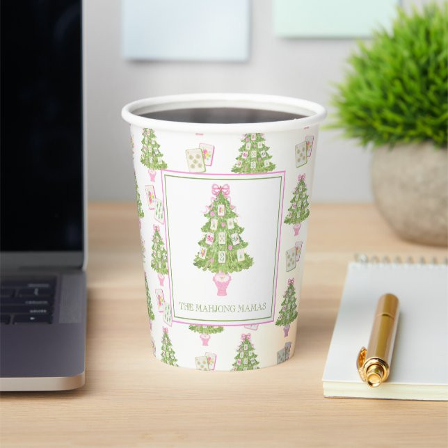Watercolor Pink Mahjong Christmas Tree Party Paper Cups | Zazzle | Zazzle