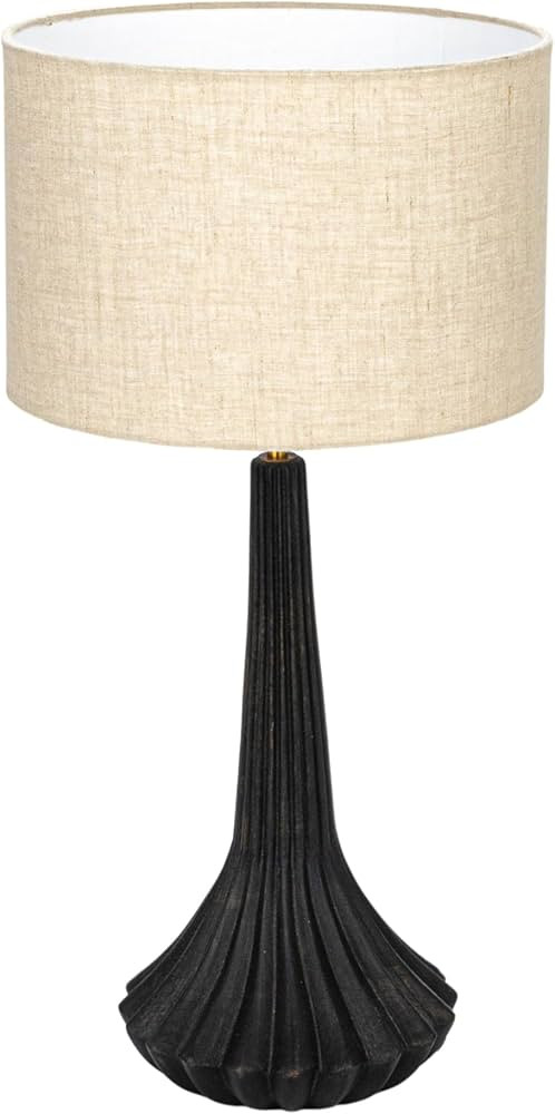 Creative Co-Op Mango Wood Pleated Table Lamp with Linen Shade, Black and Natural | Amazon (US)