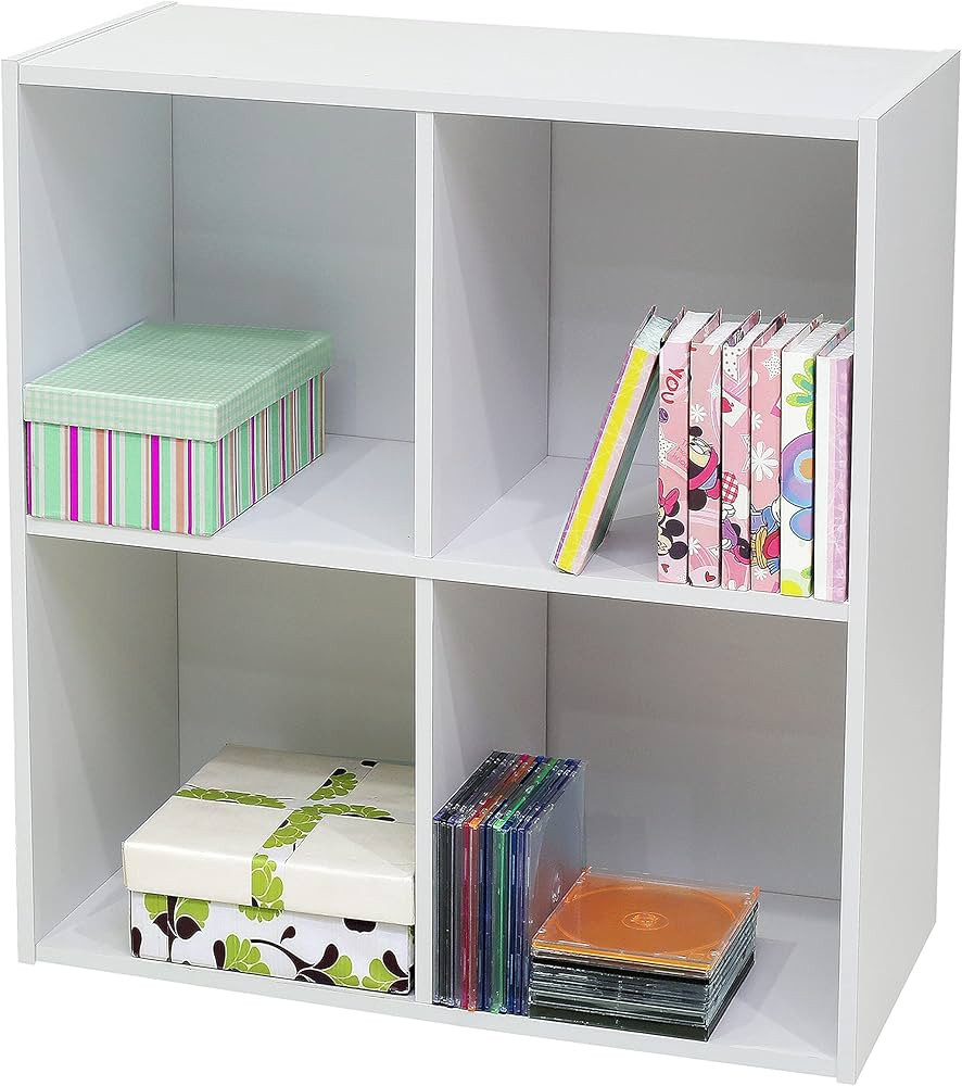 Kings Brand Furniture White Wood 4 Cube Organizer Storage Bookcase | Amazon (US)