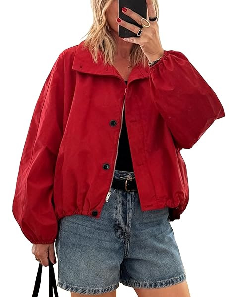 Daacee Women’s Lightweight Bomber Jacket Trendy High Neck Zip Up Windbreaker Jackets Streetwear... | Amazon (US)