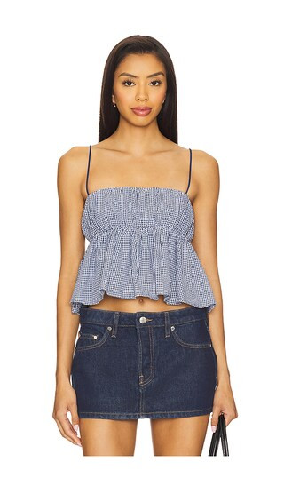 Bailey Cami Top in Navy Gingham | Revolve Clothing (Global)