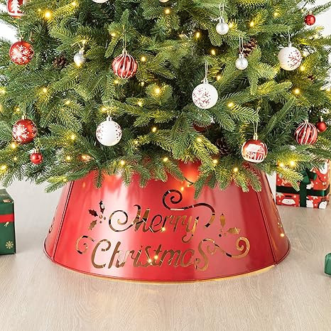 Glitzhome - JKC00105 Merry Christmas Diecut Galvanized Metal Tree Collar with Light String for Ch... | Amazon (US)